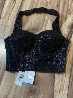 NWT Fashion Fantasy Black Sequin Halter Bustier Top S LIMITED EDITION #1596/1600